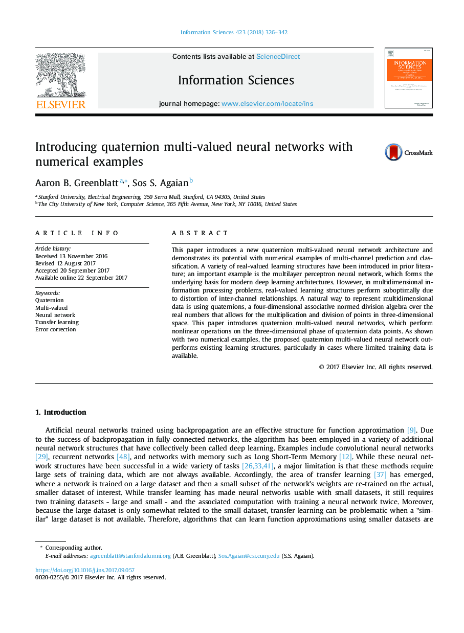 Introducing quaternion multi-valued neural networks with numerical examples