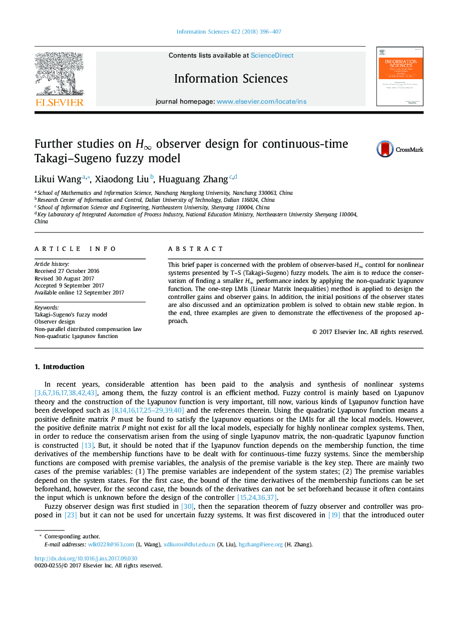 Further studies on Hâ observer design for continuous-time Takagi-Sugeno fuzzy model