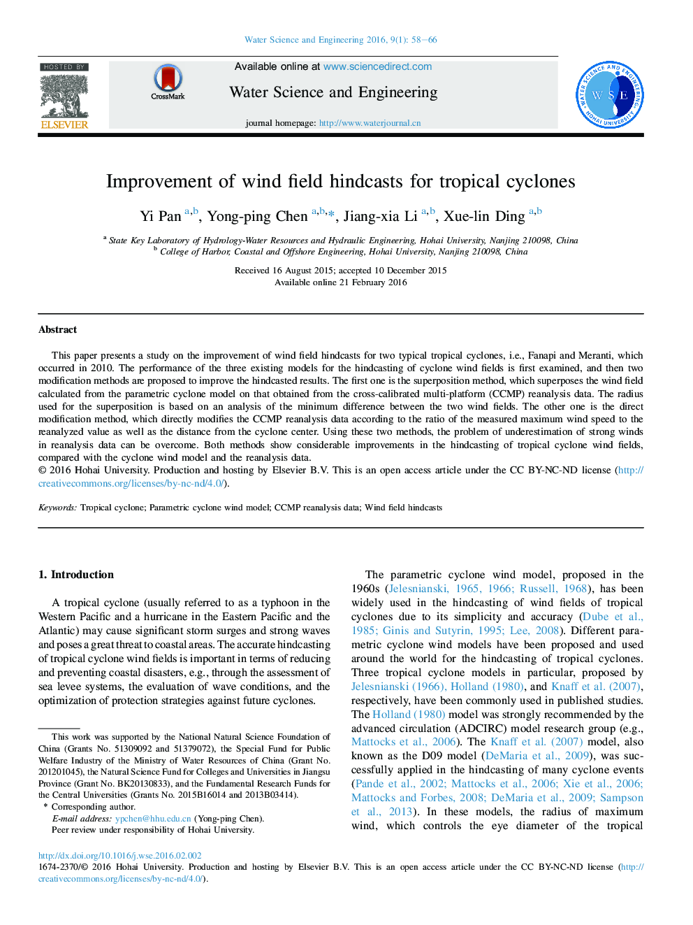 Improvement of wind field hindcasts for tropical cyclones 
