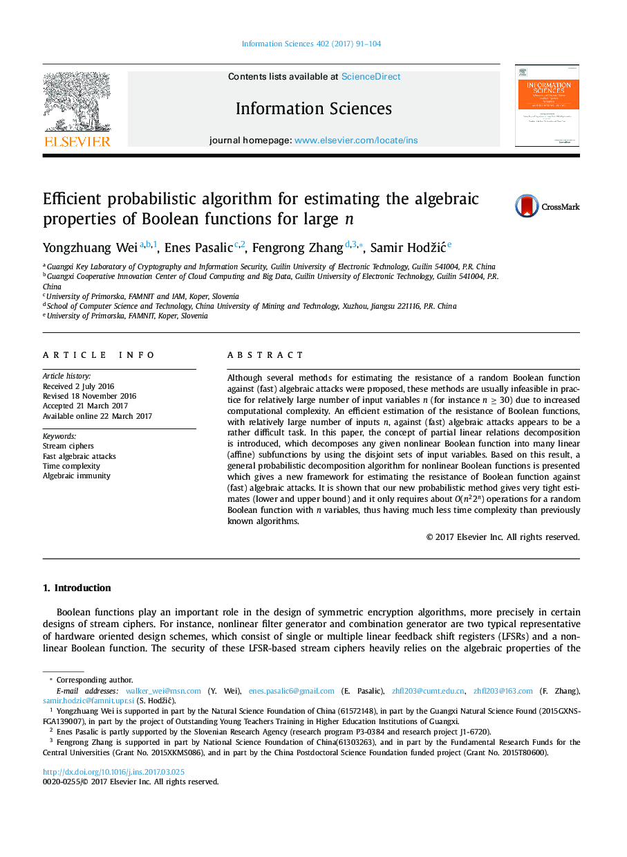 Efficient probabilistic algorithm for estimating the algebraic properties of Boolean functions for large n