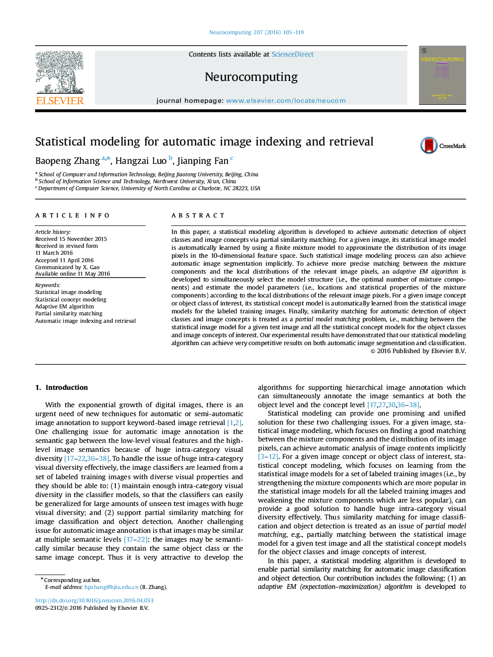 Statistical modeling for automatic image indexing and retrieval
