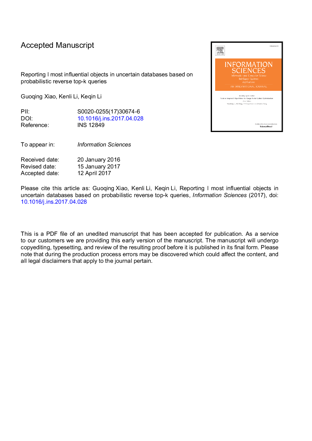 Reporting l most influential objects in uncertain databases based on probabilistic reverse top-k queries