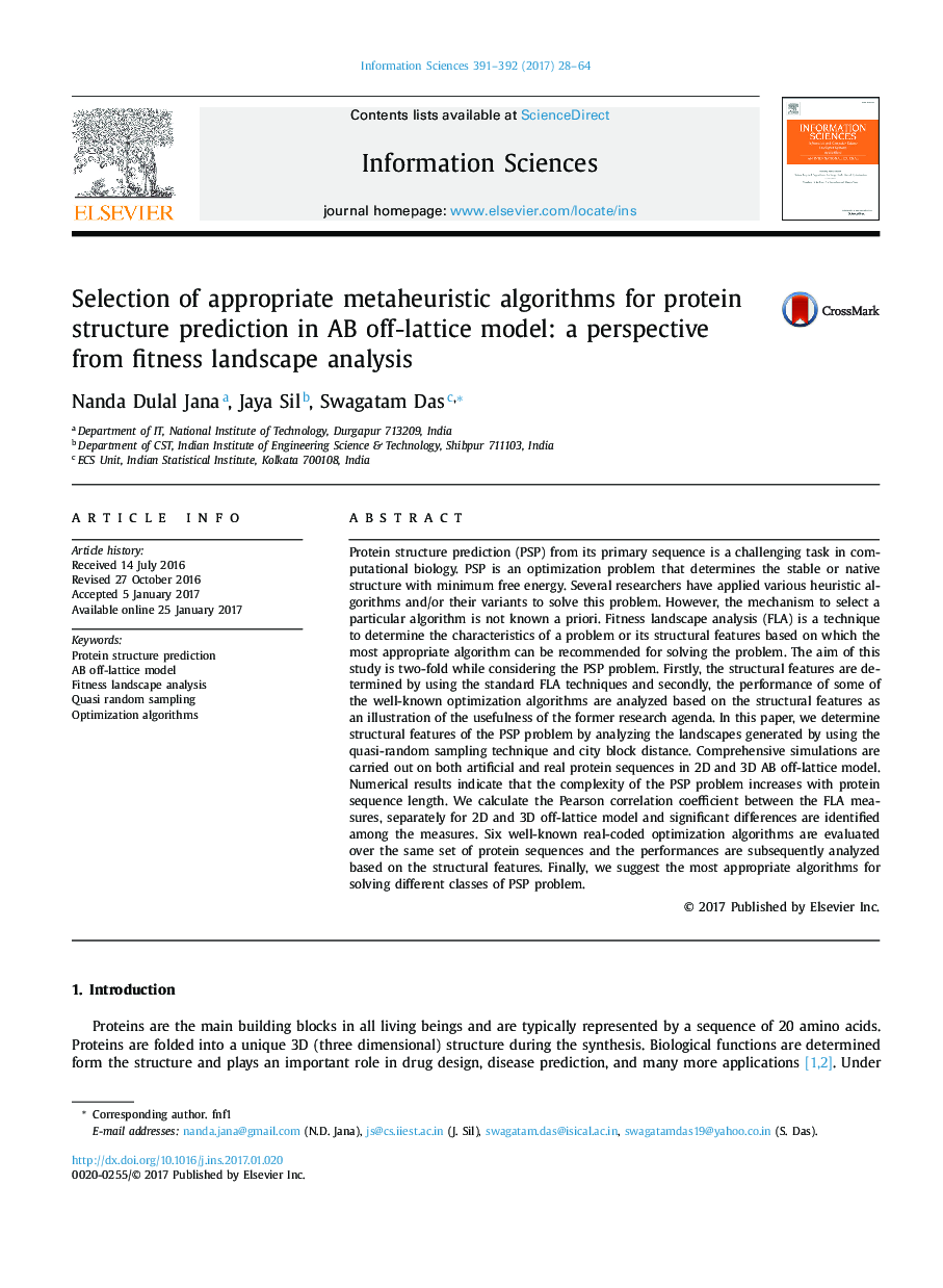 Selection of appropriate metaheuristic algorithms for protein structure prediction in AB off-lattice model: a perspective from fitness landscape analysis