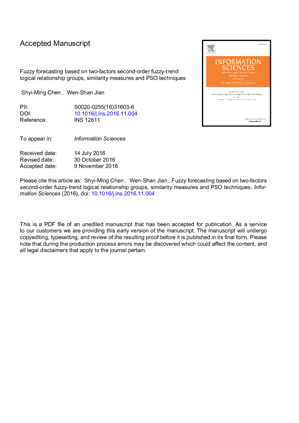 Fuzzy forecasting based on two-factors second-order fuzzy-trend logical relationship groups, similarity measures and PSO techniques