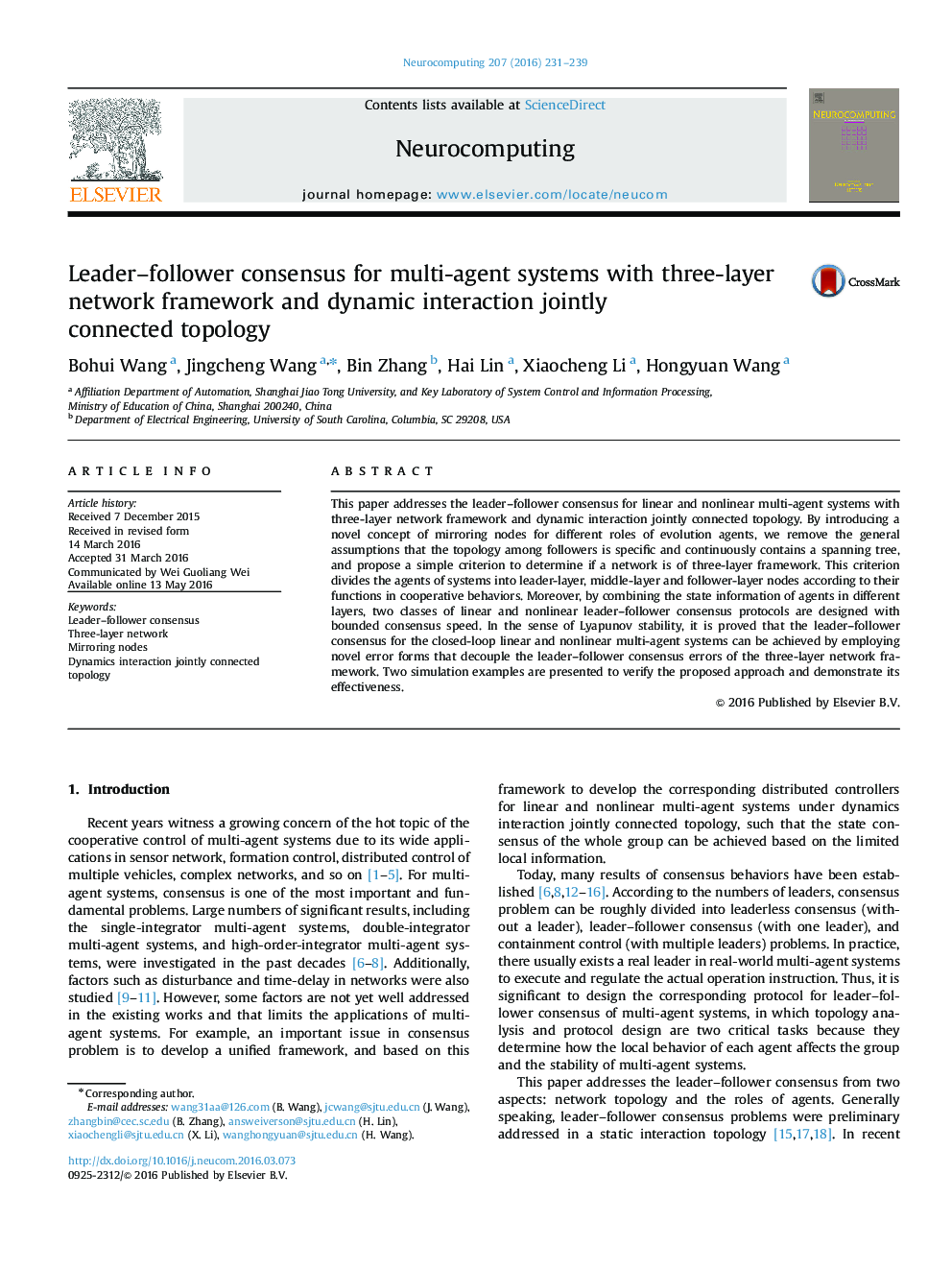 Leader–follower consensus for multi-agent systems with three-layer network framework and dynamic interaction jointly connected topology
