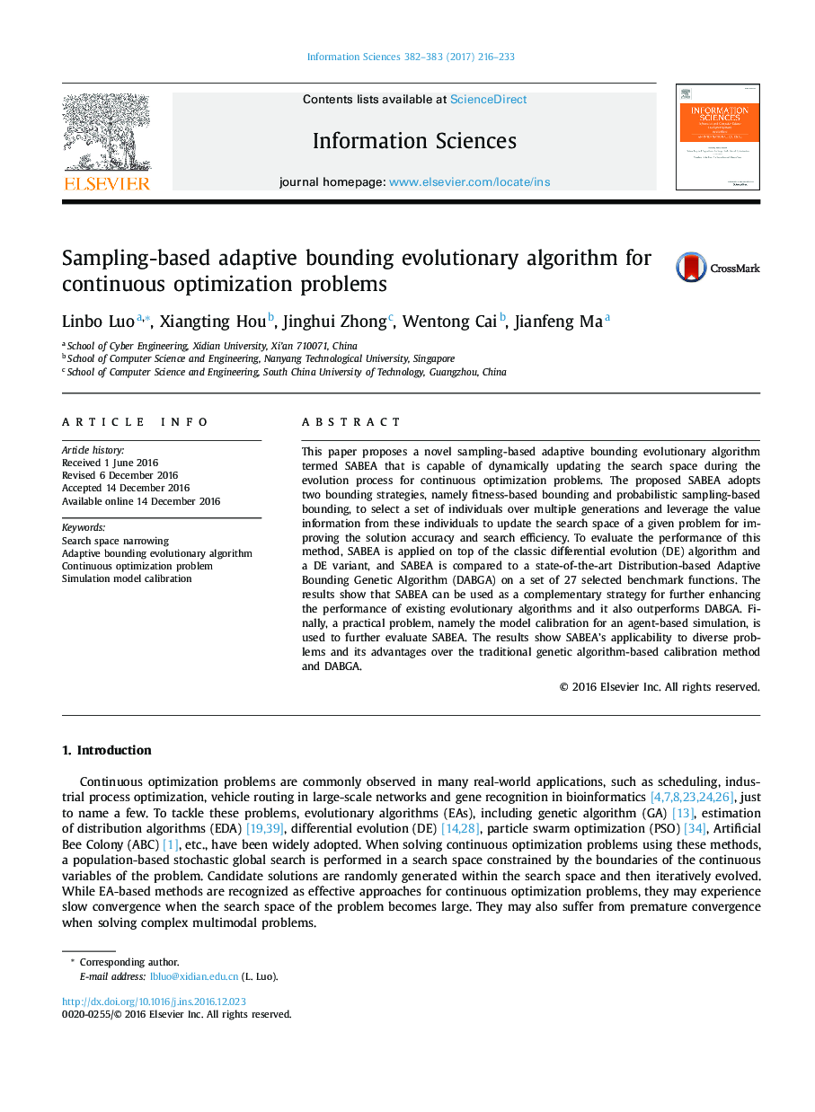 Sampling-based adaptive bounding evolutionary algorithm for continuous optimization problems