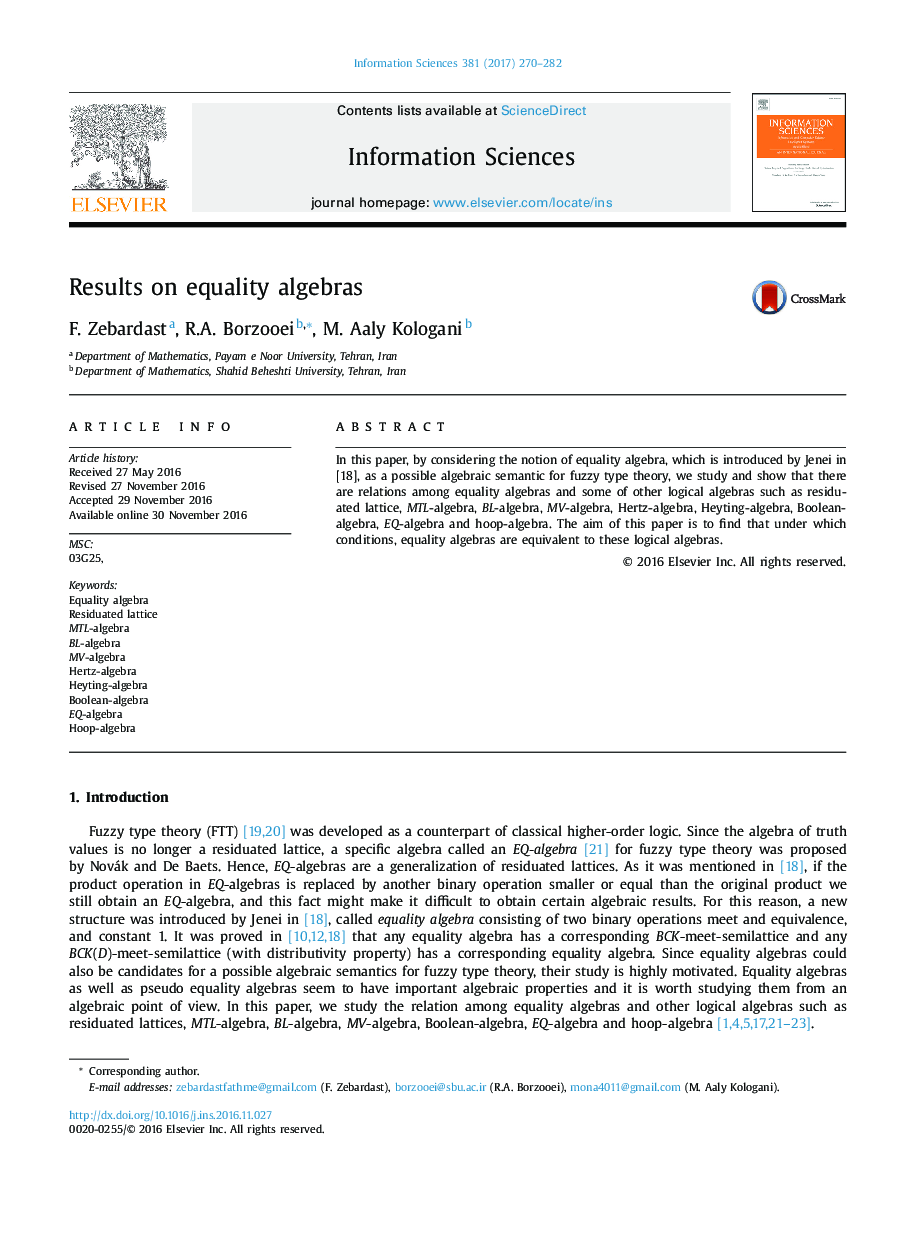 Results on equality algebras