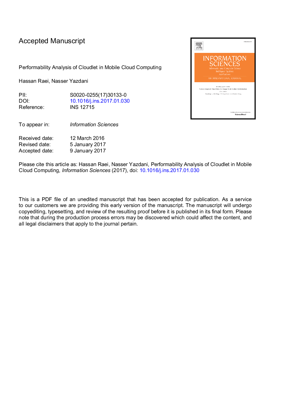 Performability analysis of cloudlet in mobile cloud computing