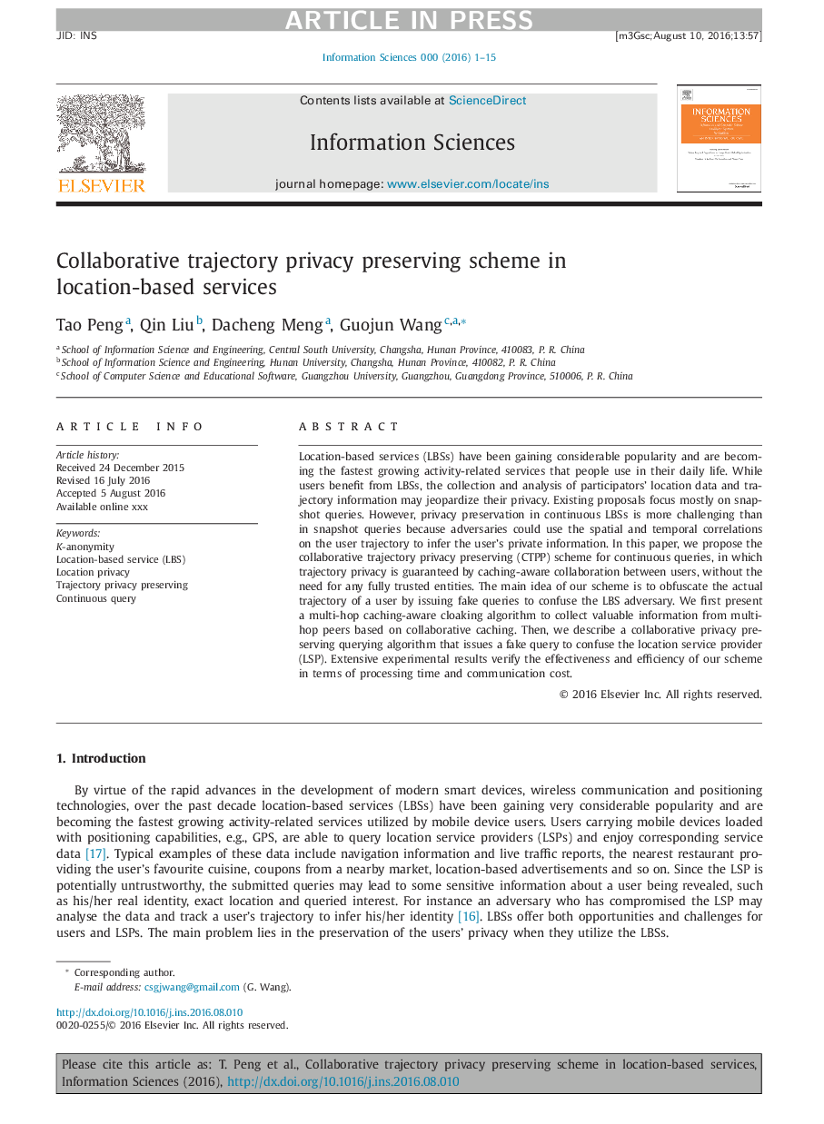 Collaborative trajectory privacy preserving scheme in location-based services