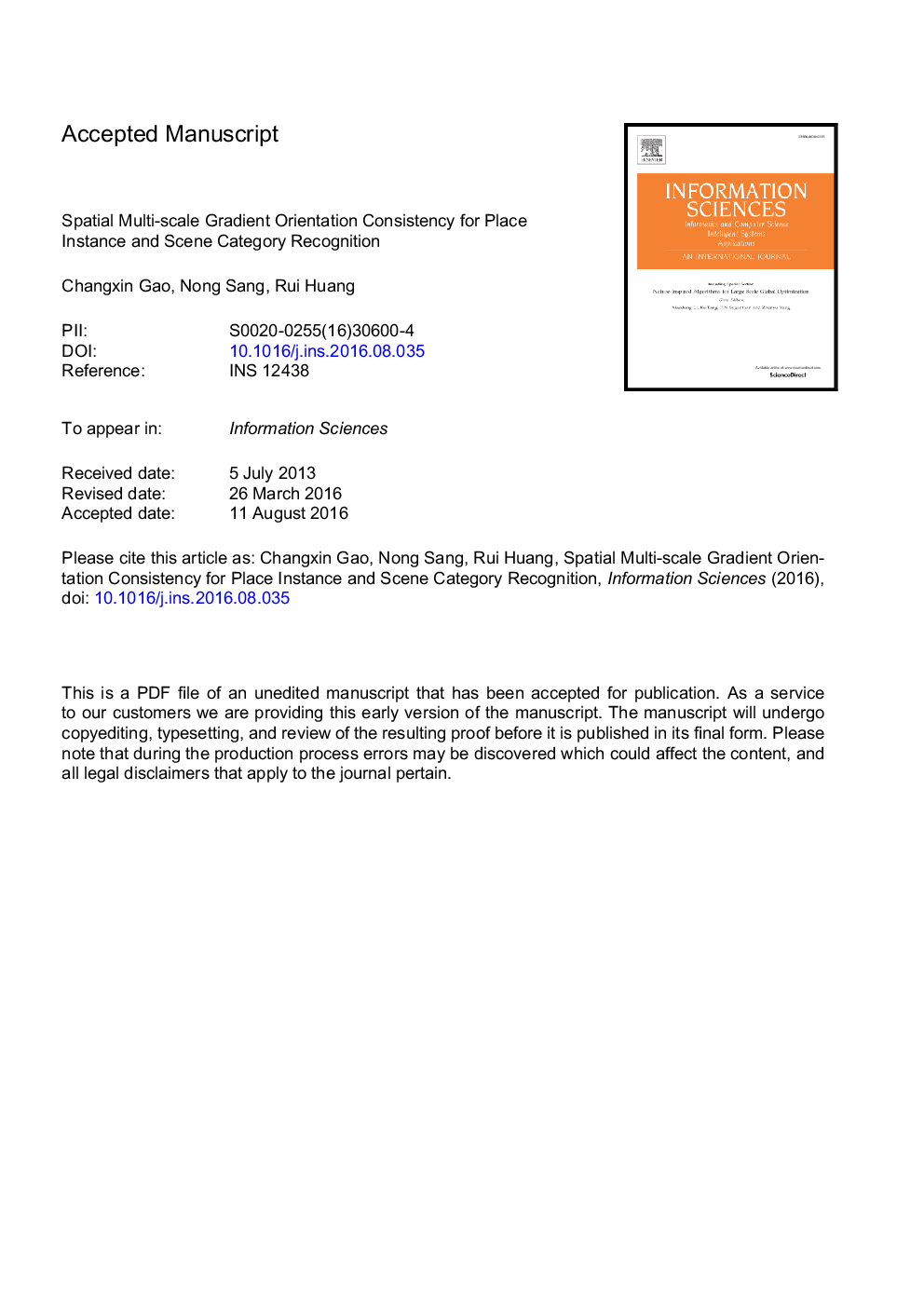 Spatial multi-scale gradient orientation consistency for place instance and Scene category recognition