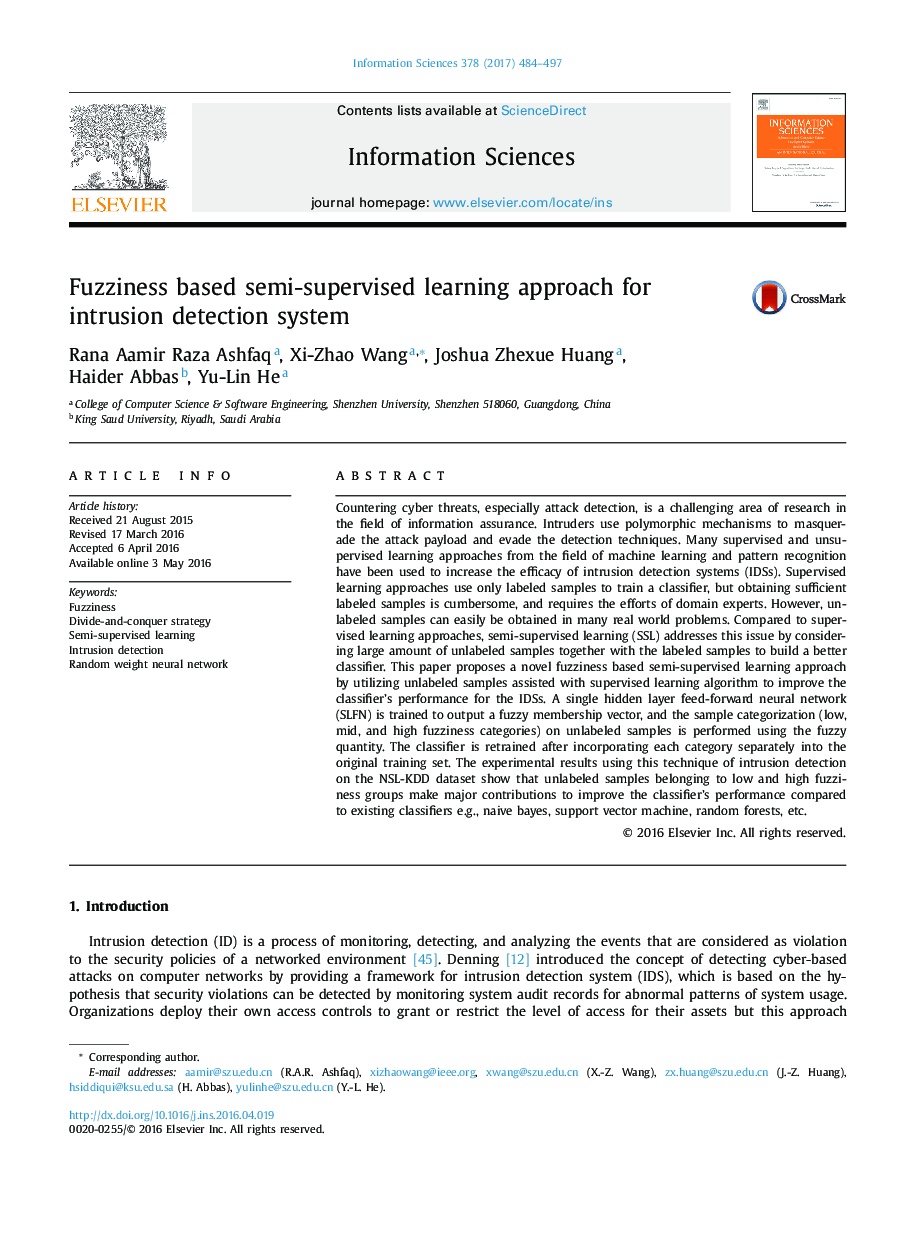 Fuzziness based semi-supervised learning approach for intrusion detection system