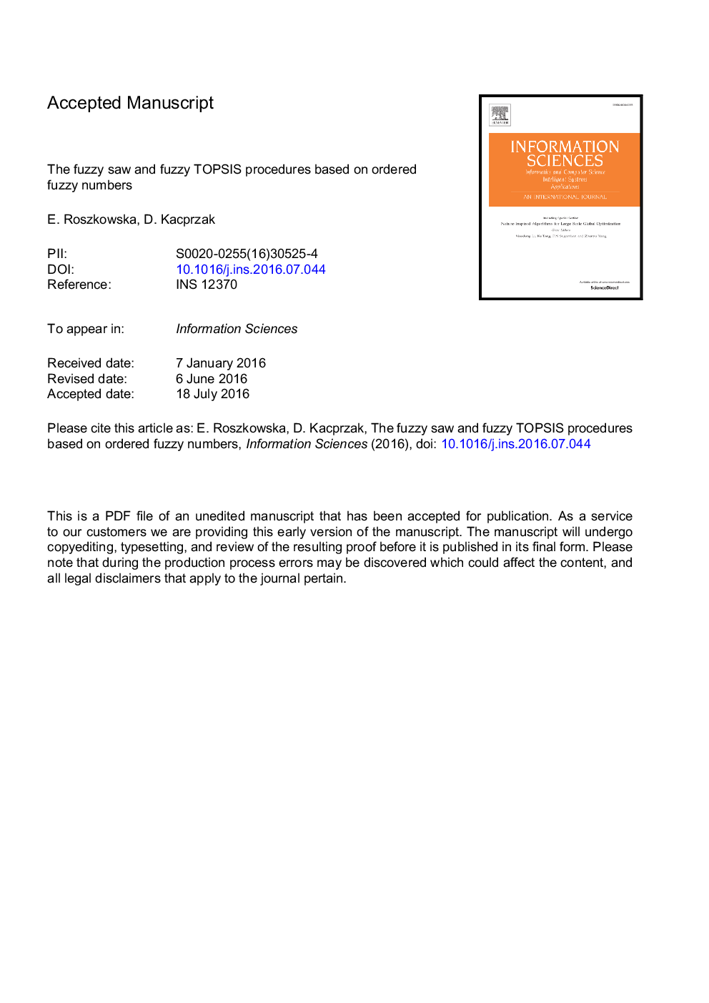 The fuzzy saw and fuzzy TOPSIS procedures based on ordered fuzzy numbers