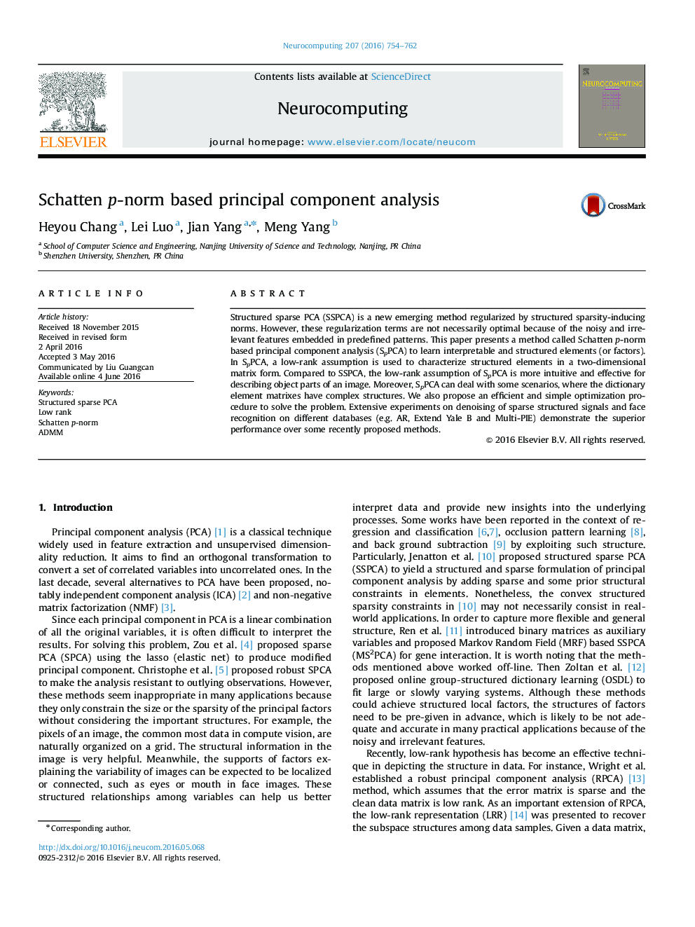 Schatten p-norm based principal component analysis