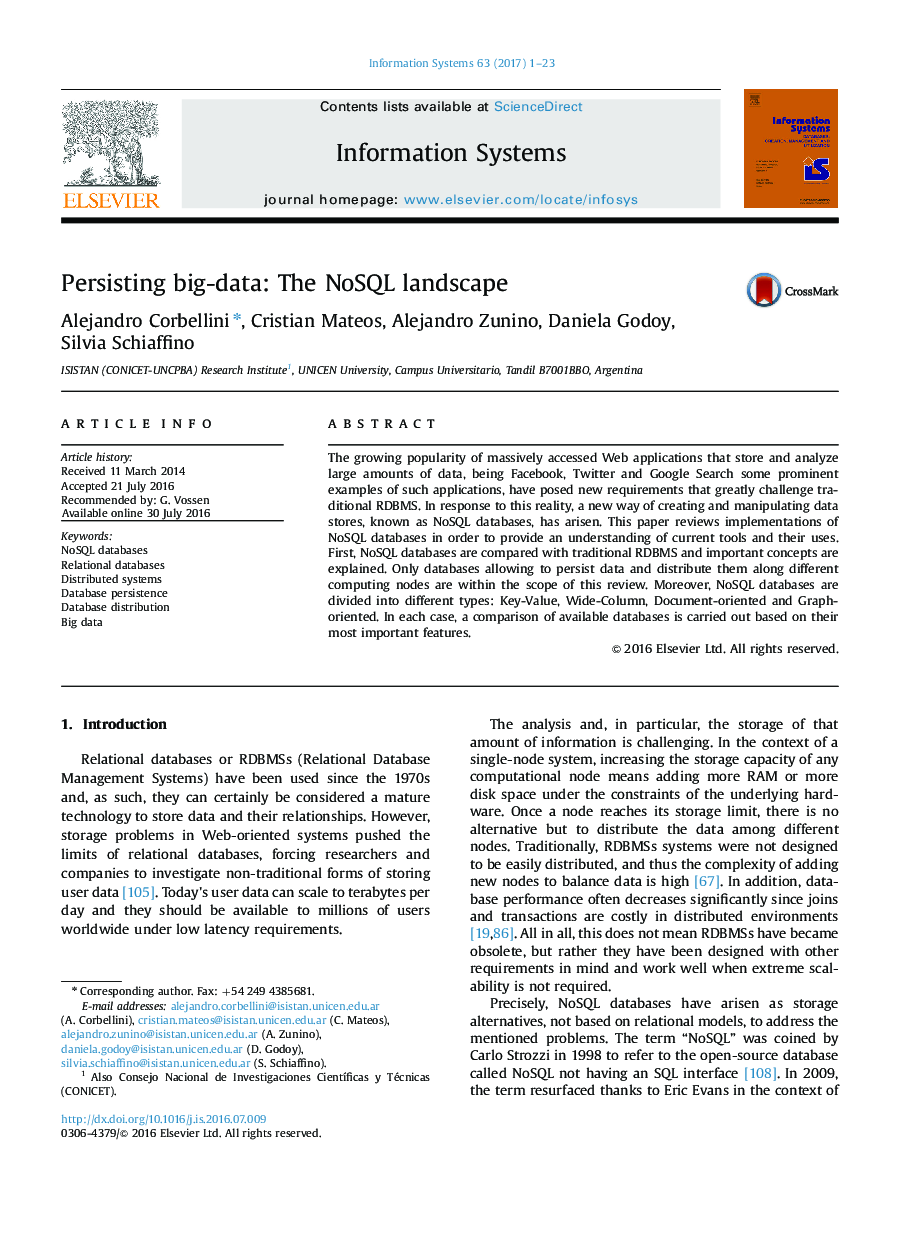 Persisting big-data: The NoSQL landscape