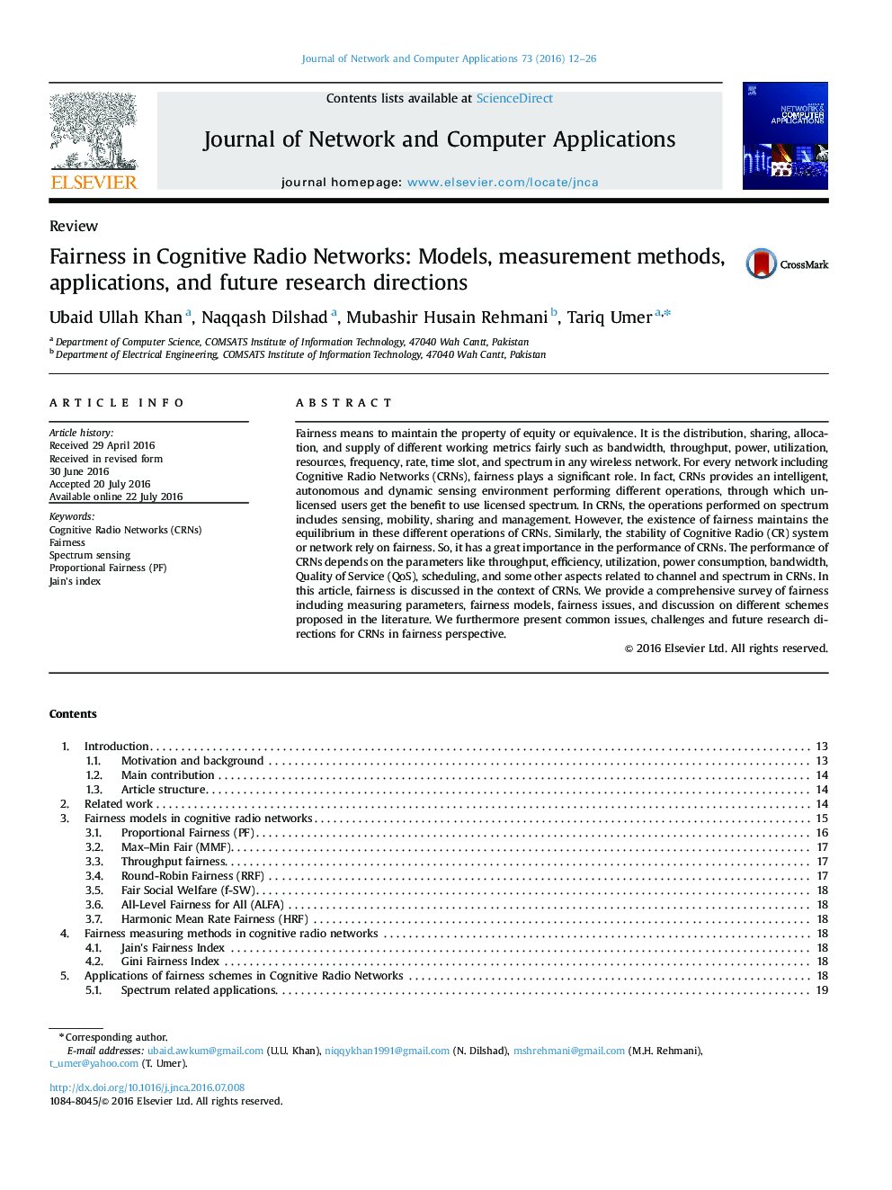 Fairness in Cognitive Radio Networks: Models, measurement methods, applications, and future research directions