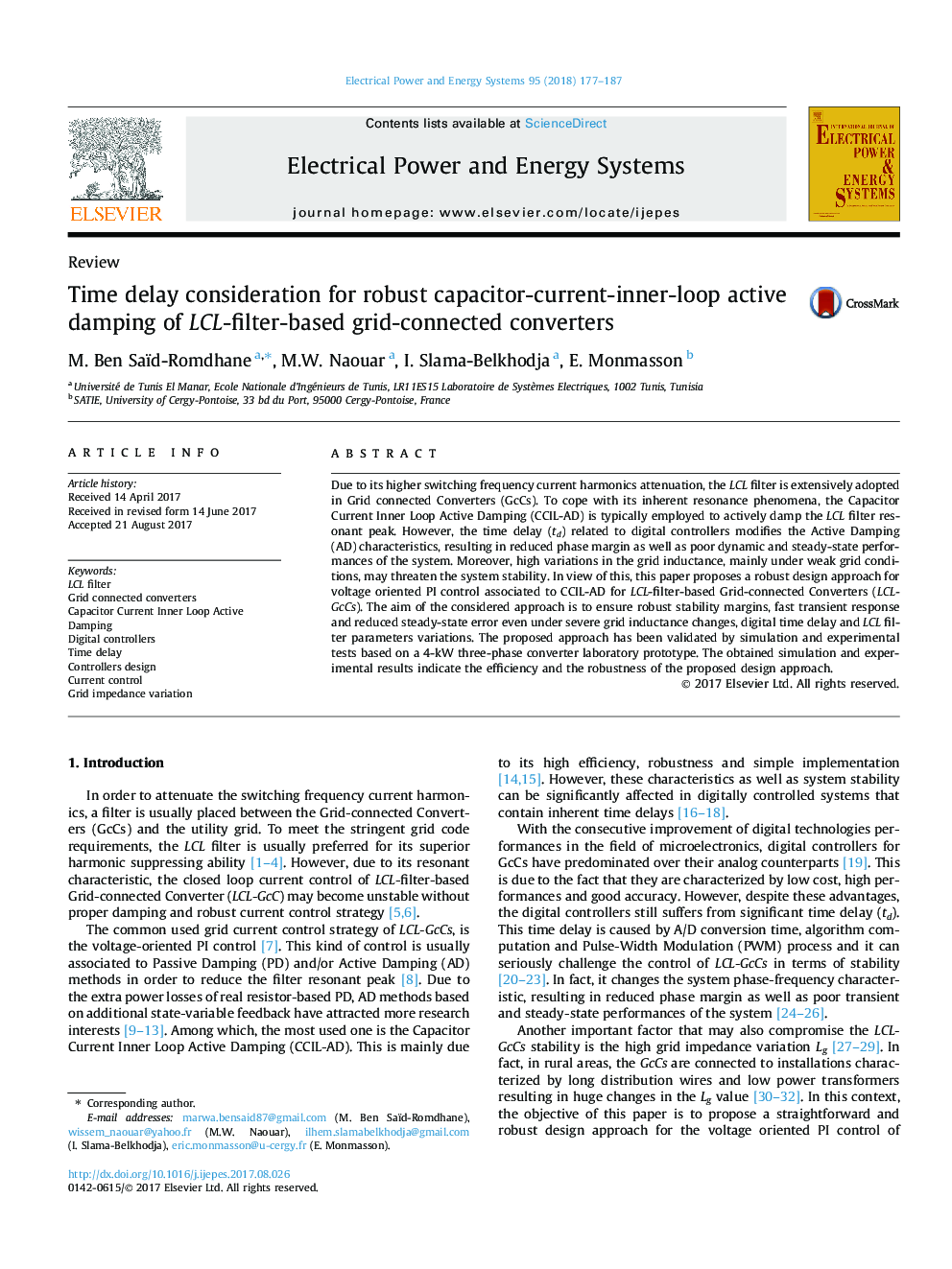 Time delay consideration for robust capacitor-current-inner-loop active damping of LCL-filter-based grid-connected converters