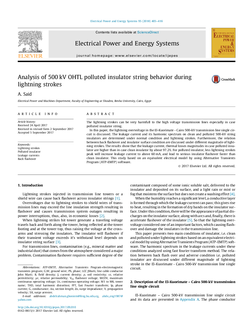 Analysis of 500Â kV OHTL polluted insulator string behavior during lightning strokes