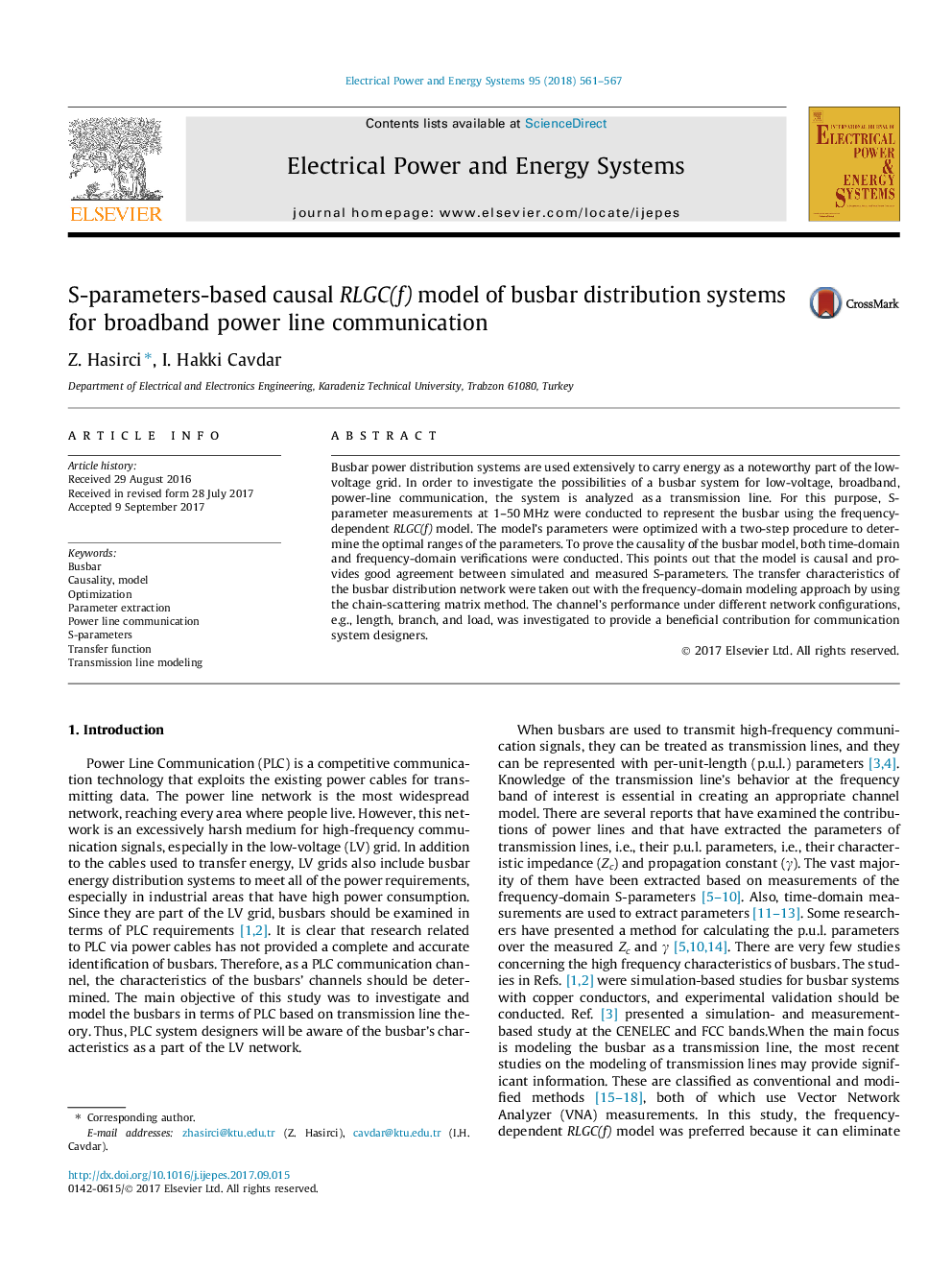 S-parameters-based causal RLGC(f) model of busbar distribution systems for broadband power line communication