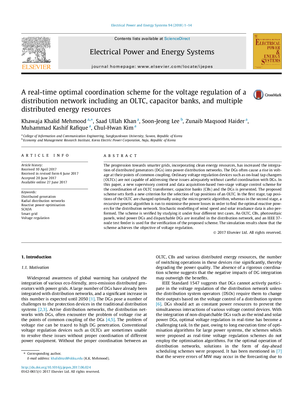 A real-time optimal coordination scheme for the voltage regulation of a distribution network including an OLTC, capacitor banks, and multiple distributed energy resources