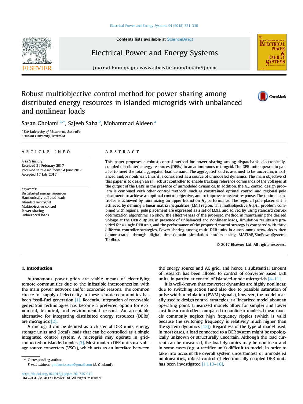 Robust multiobjective control method for power sharing among distributed energy resources in islanded microgrids with unbalanced and nonlinear loads