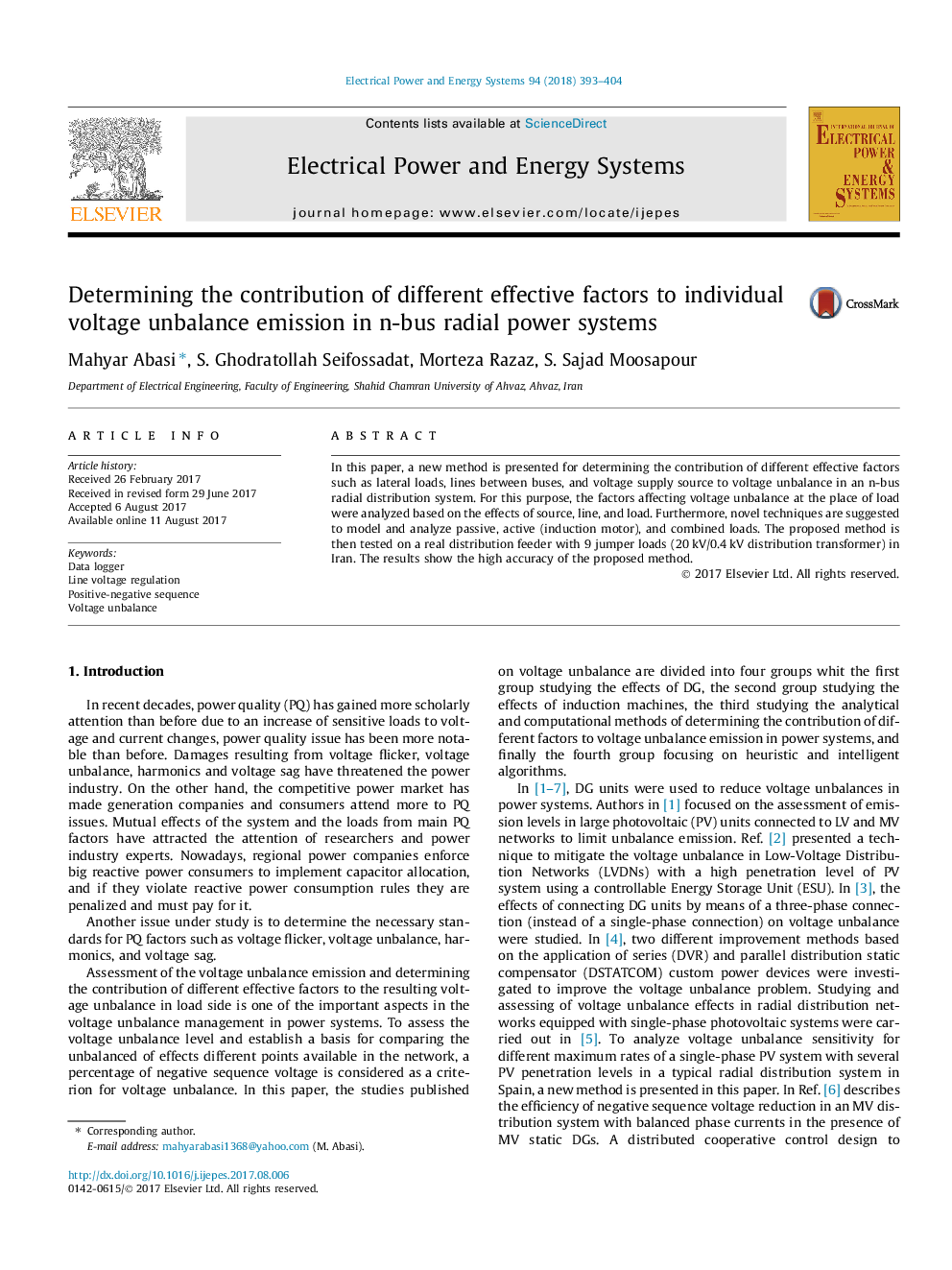 Determining the contribution of different effective factors to individual voltage unbalance emission in n-bus radial power systems