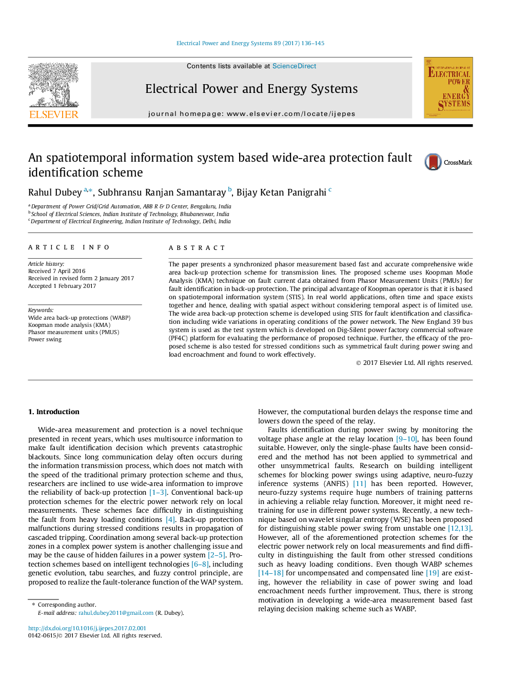 An spatiotemporal information system based wide-area protection fault identification scheme