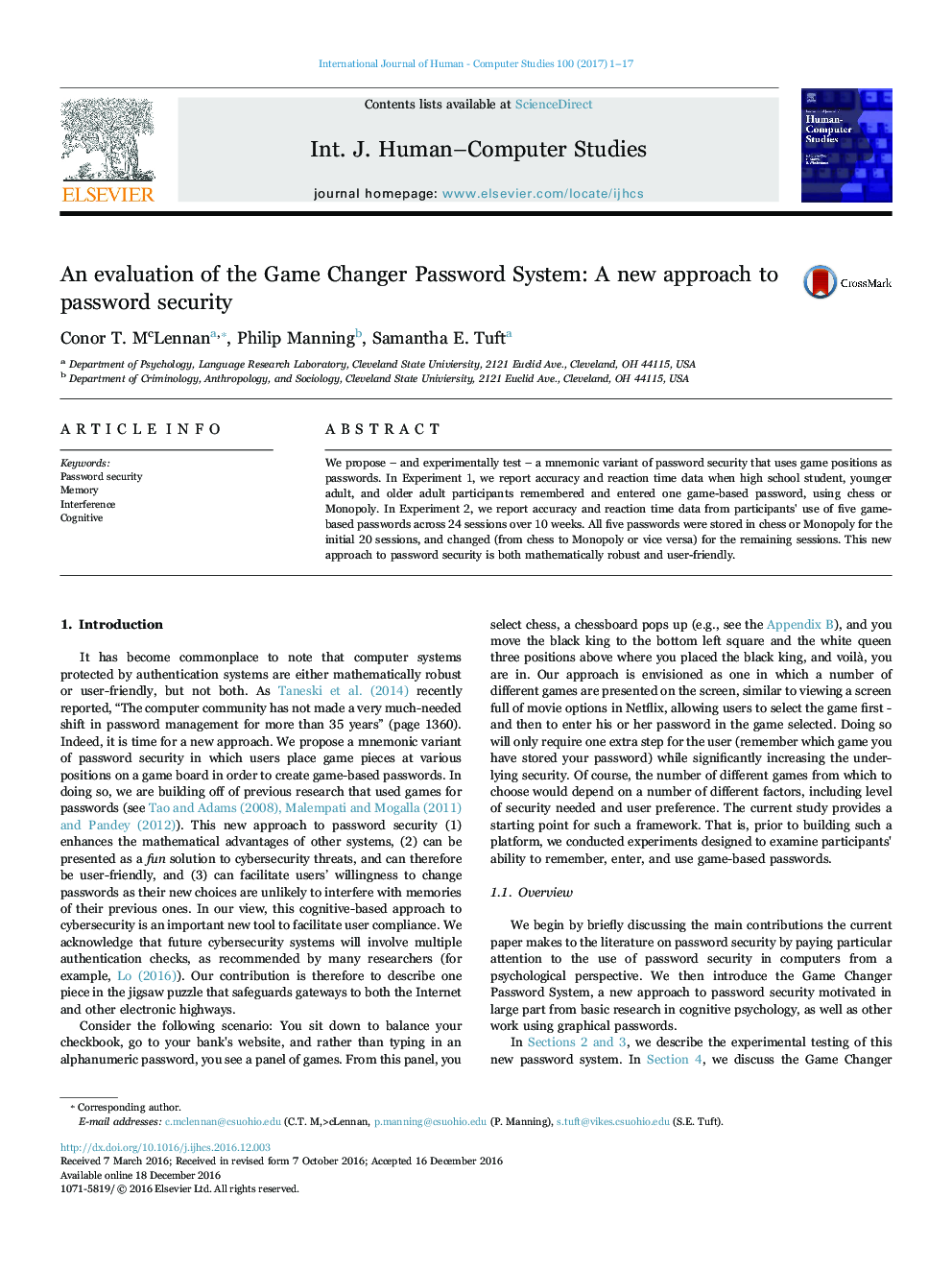 An evaluation of the Game Changer Password System: A new approach to password security