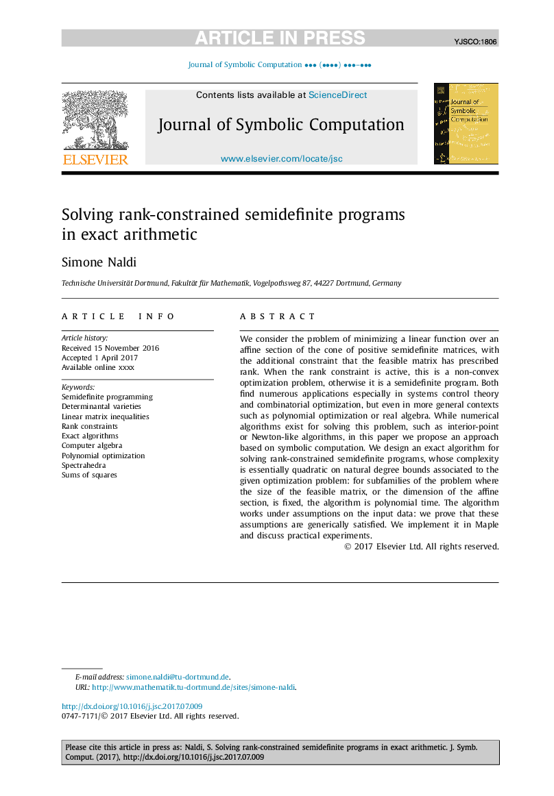 Solving rank-constrained semidefinite programs in exact arithmetic