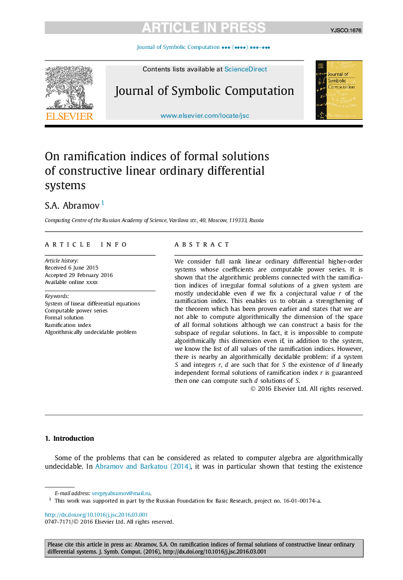 On ramification indices of formal solutions of constructive linear ordinary differential systems