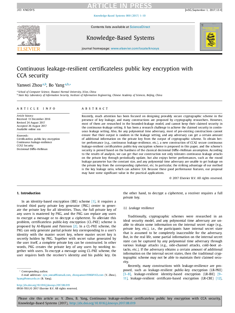 Continuous leakage-resilient certificateless public key encryption with CCA security