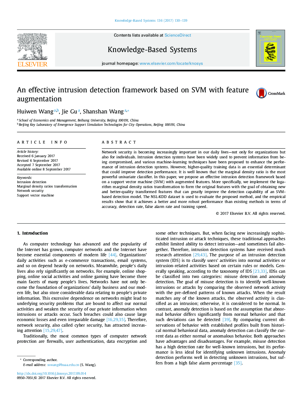 An effective intrusion detection framework based on SVM with feature augmentation