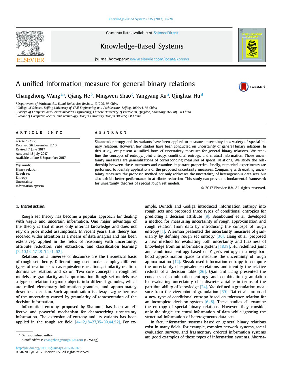 A unified information measure for general binary relations