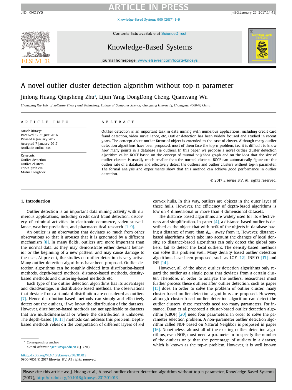 A novel outlier cluster detection algorithm without top-n parameter