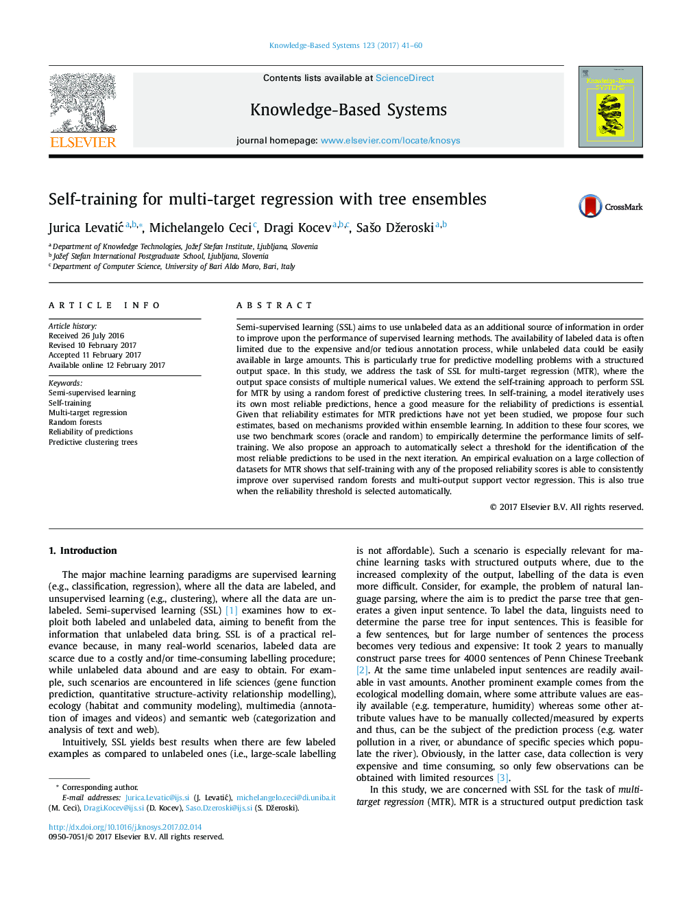 Self-training for multi-target regression with tree ensembles