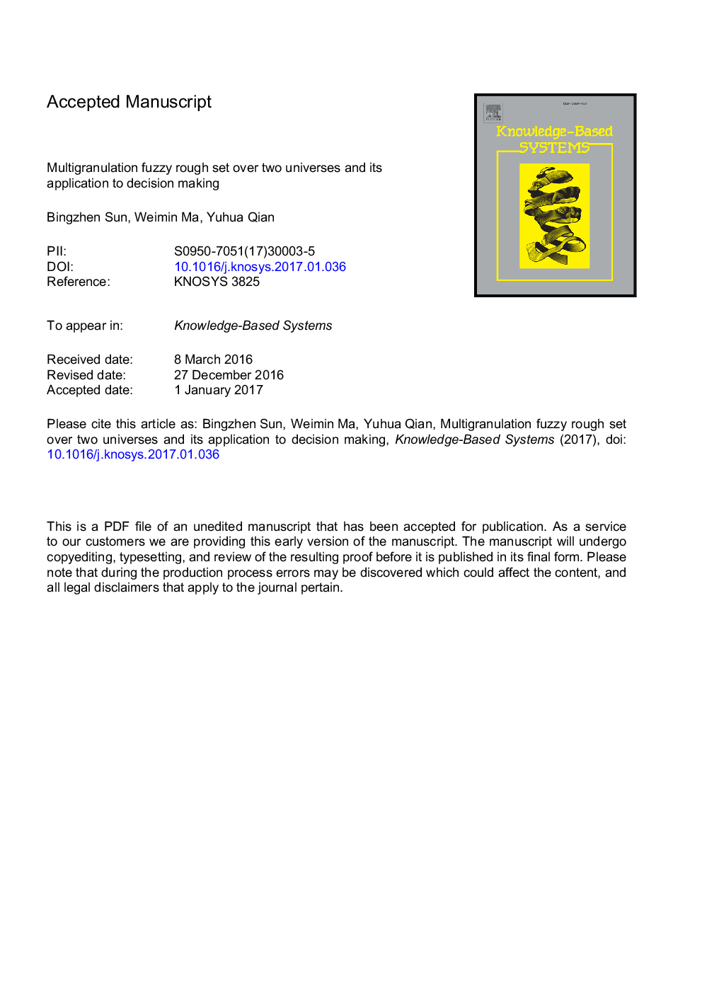 Multigranulation fuzzy rough set over two universes and its application to decision making