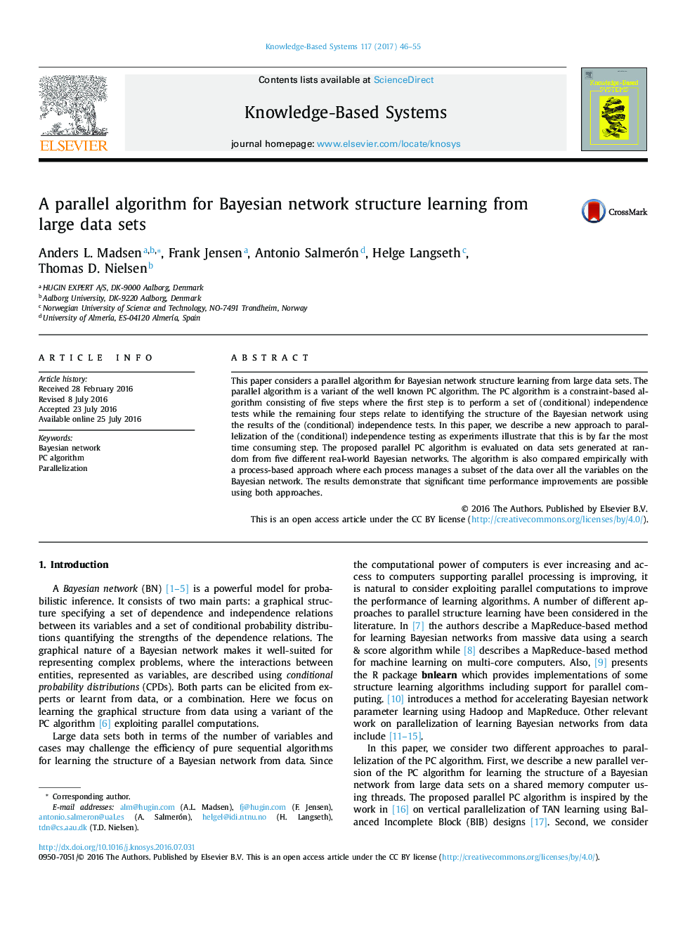 A parallel algorithm for Bayesian network structure learning from large data sets