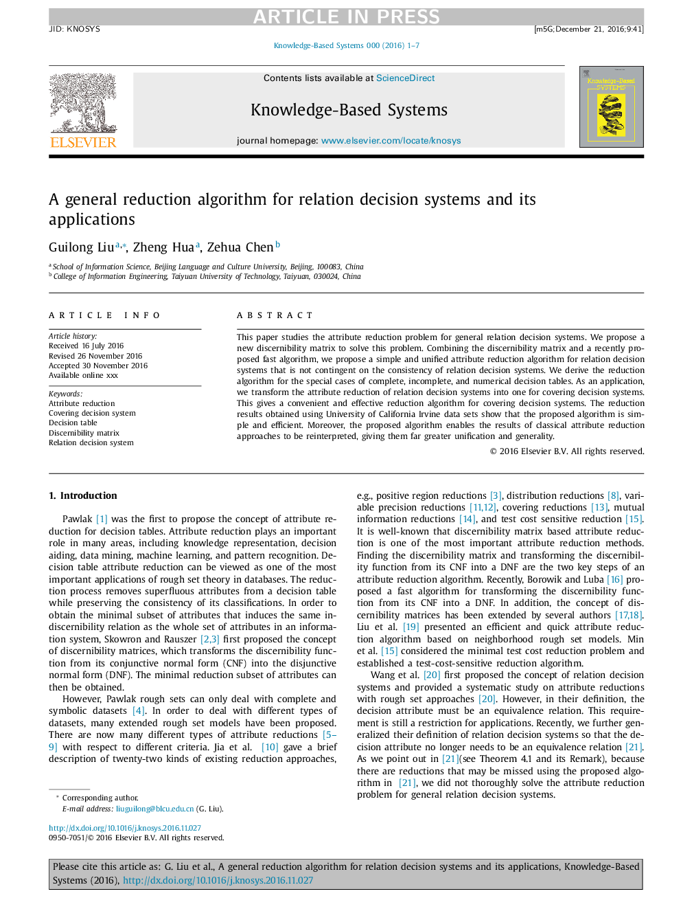 A general reduction algorithm for relation decision systems and its applications