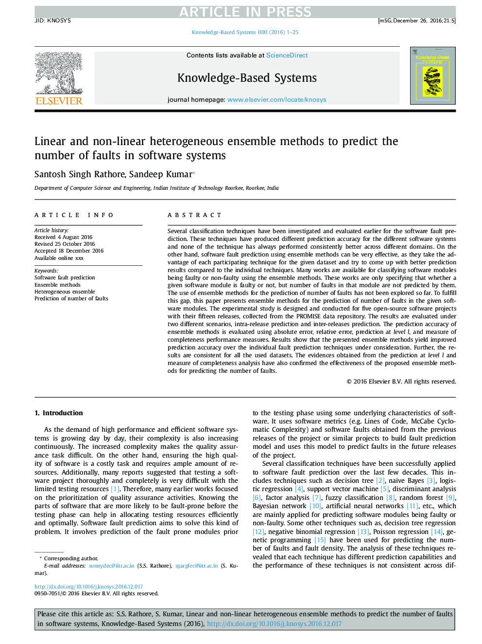 Linear and non-linear heterogeneous ensemble methods to predict the number of faults in software systems