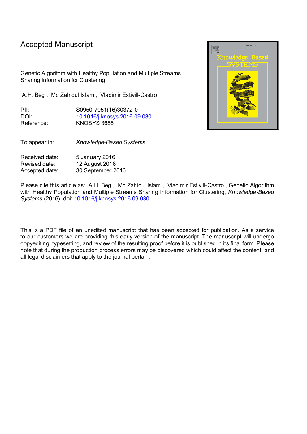 Genetic algorithm with healthy population and multiple streams sharing information for clustering