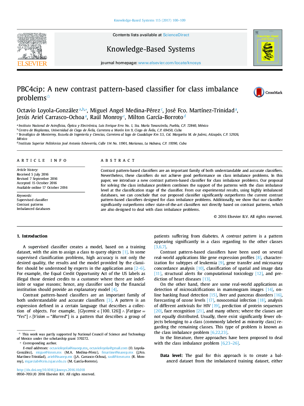 PBC4cip: A new contrast pattern-based classifier for class imbalance problems