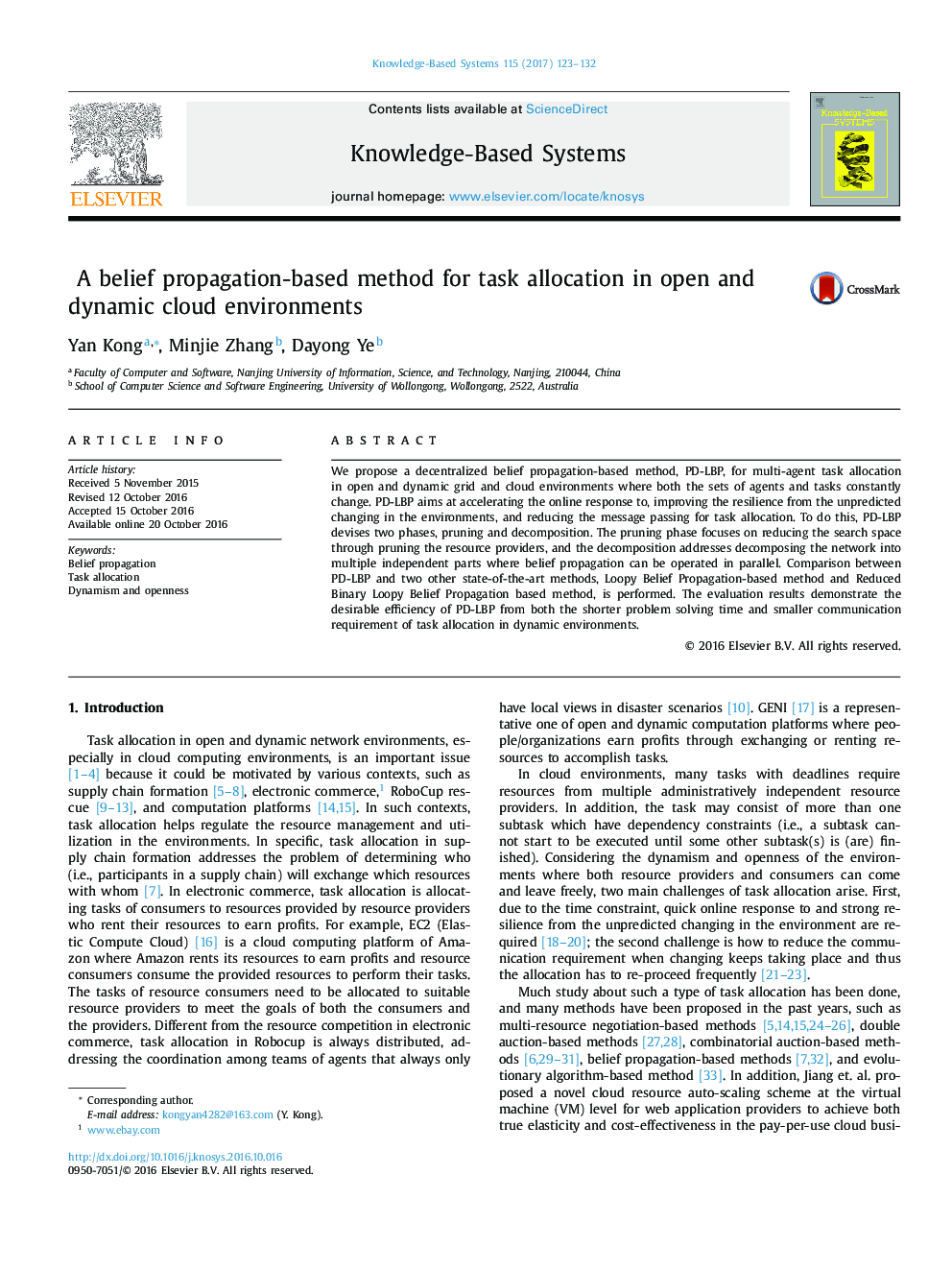 
A belief propagation-based method for task allocation in open and dynamic cloud environments