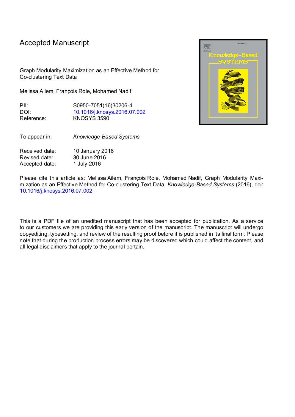 Graph modularity maximization as an effective method for co-clustering text data