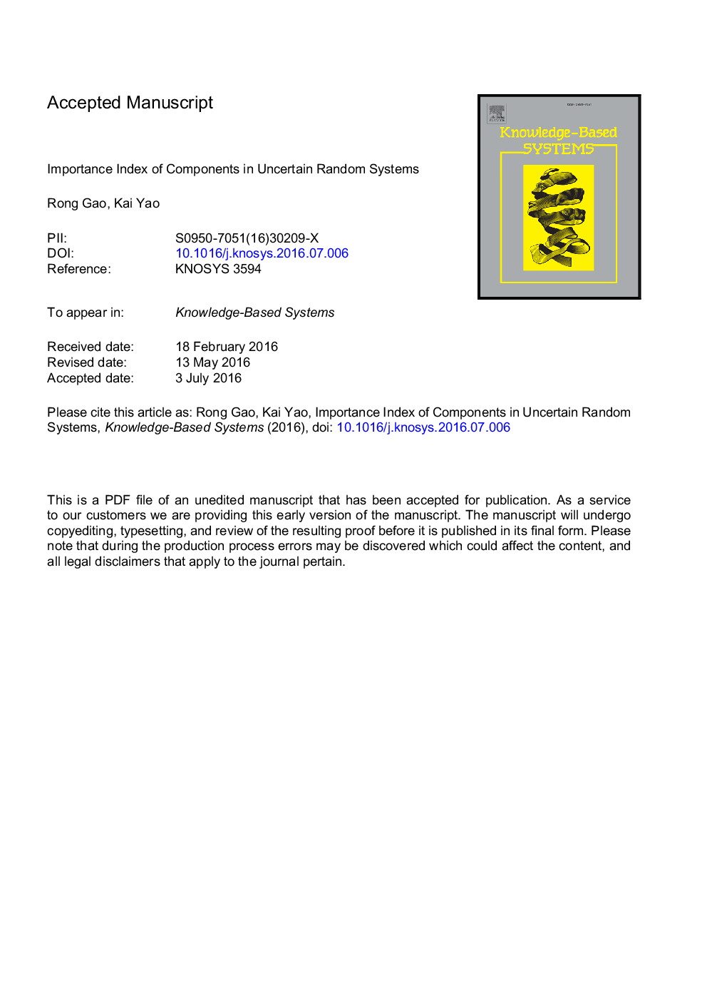 Importance index of components in uncertain random systems