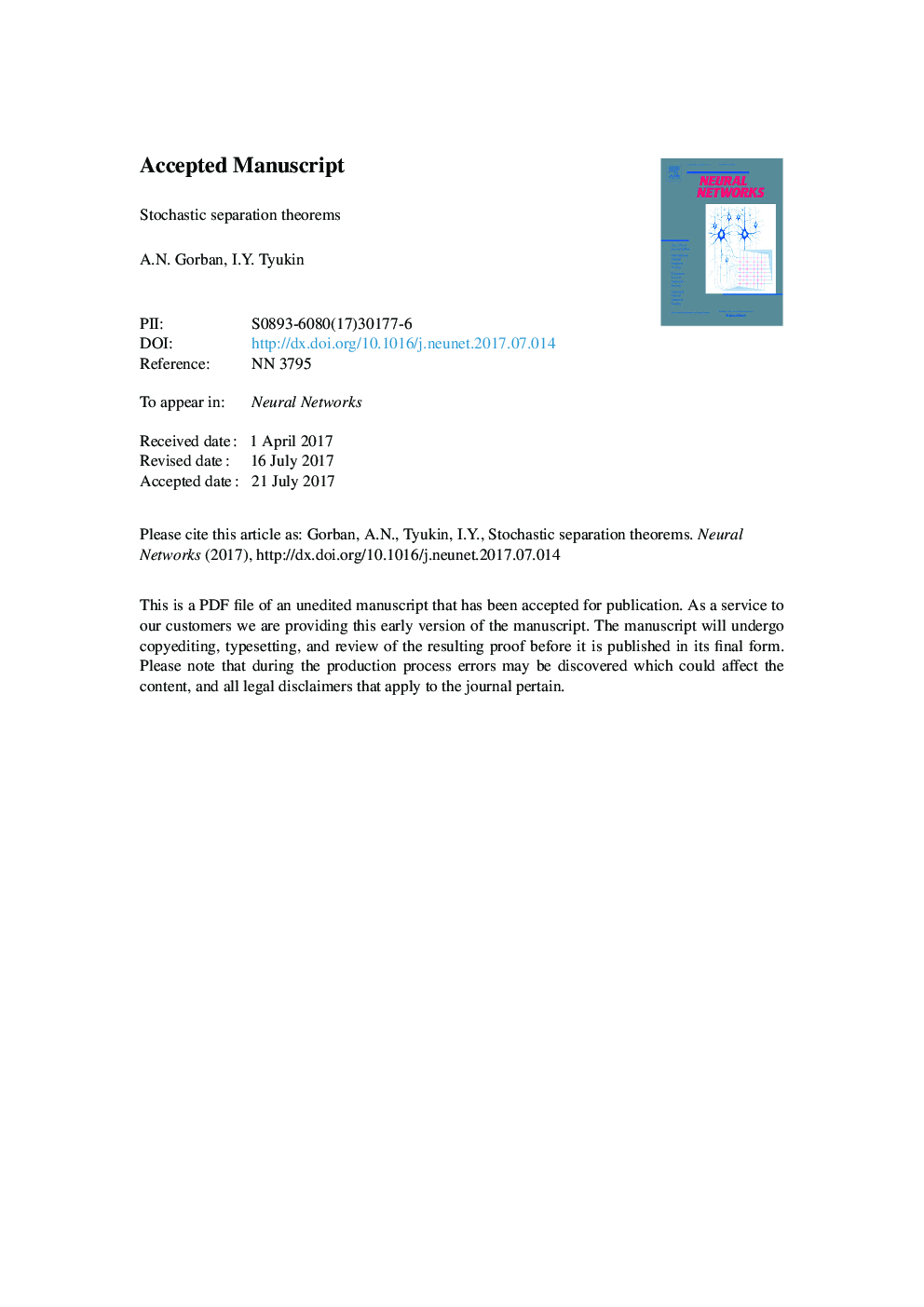 Stochastic separation theorems