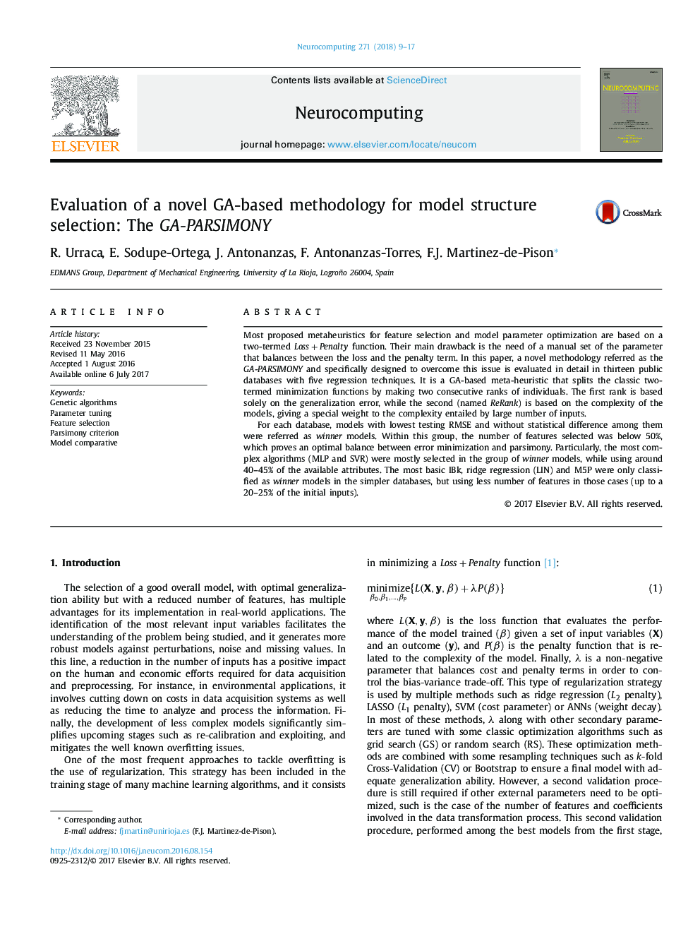 Evaluation of a novel GA-based methodology for model structure selection: The GA-PARSIMONY