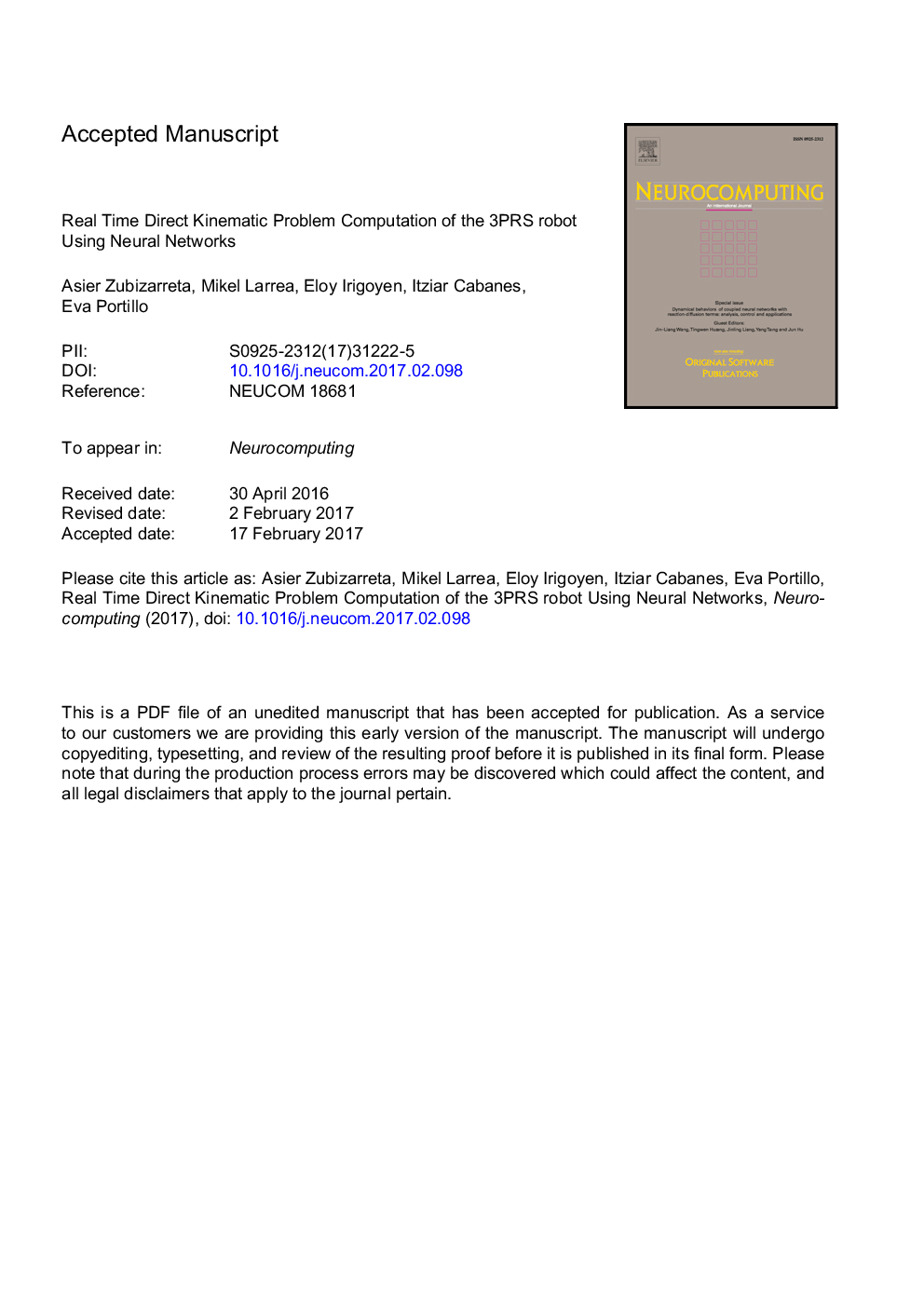 Real time direct kinematic problem computation of the 3PRS robot using neural networks