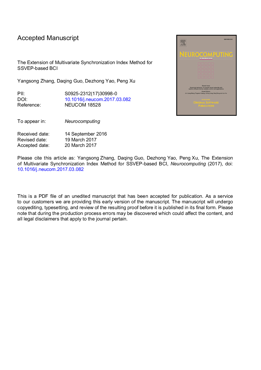 The extension of multivariate synchronization index method for SSVEP-based BCI