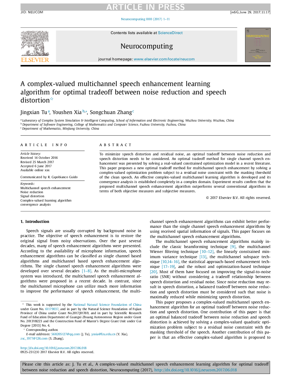 A complex-valued multichannel speech enhancement learning algorithm for optimal tradeoff between noise reduction and speech distortion