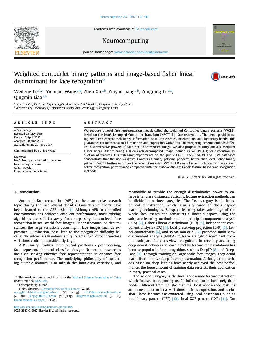 Weighted contourlet binary patterns and image-based fisher linear discriminant for face recognition