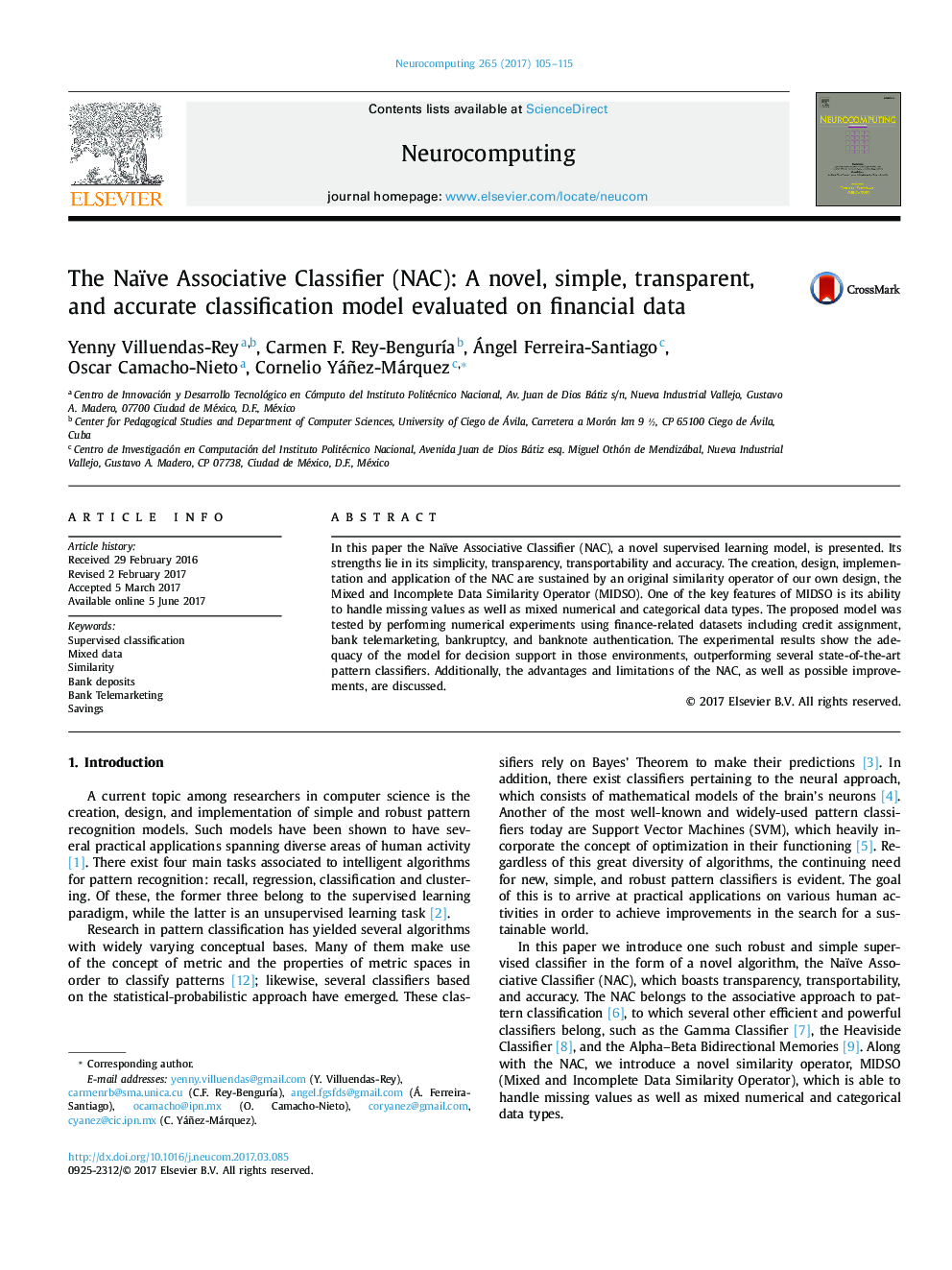 The Naïve Associative Classifier (NAC): A novel, simple, transparent, and accurate classification model evaluated on financial data